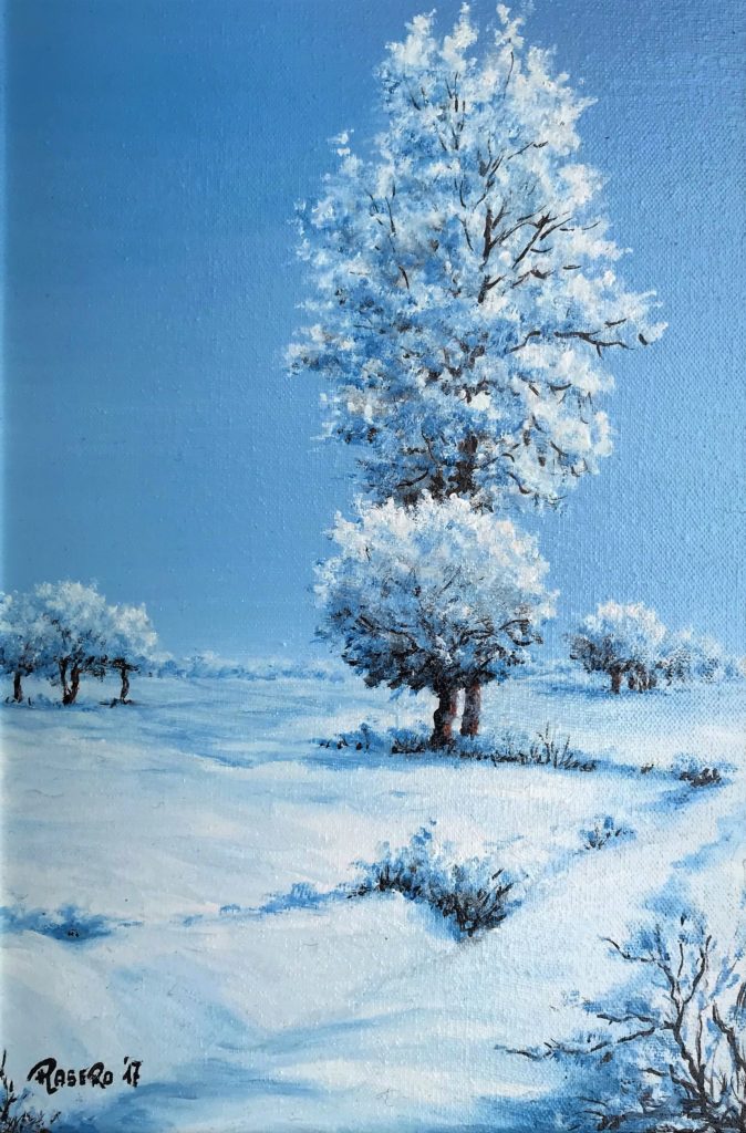 Nevicata sulla pianura carmagnolese - Olio su tela 20x30