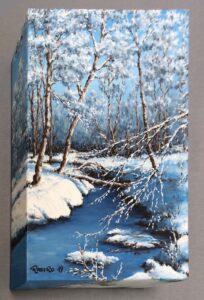 Neve e gelo sulla roggia - Olio su tela 20x30 Bordi dipinti - vista da sinistra