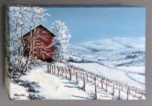 Nevicata nelle Langhe - Olio su tela 35x25 Bordi dipinti - vista da sinistra